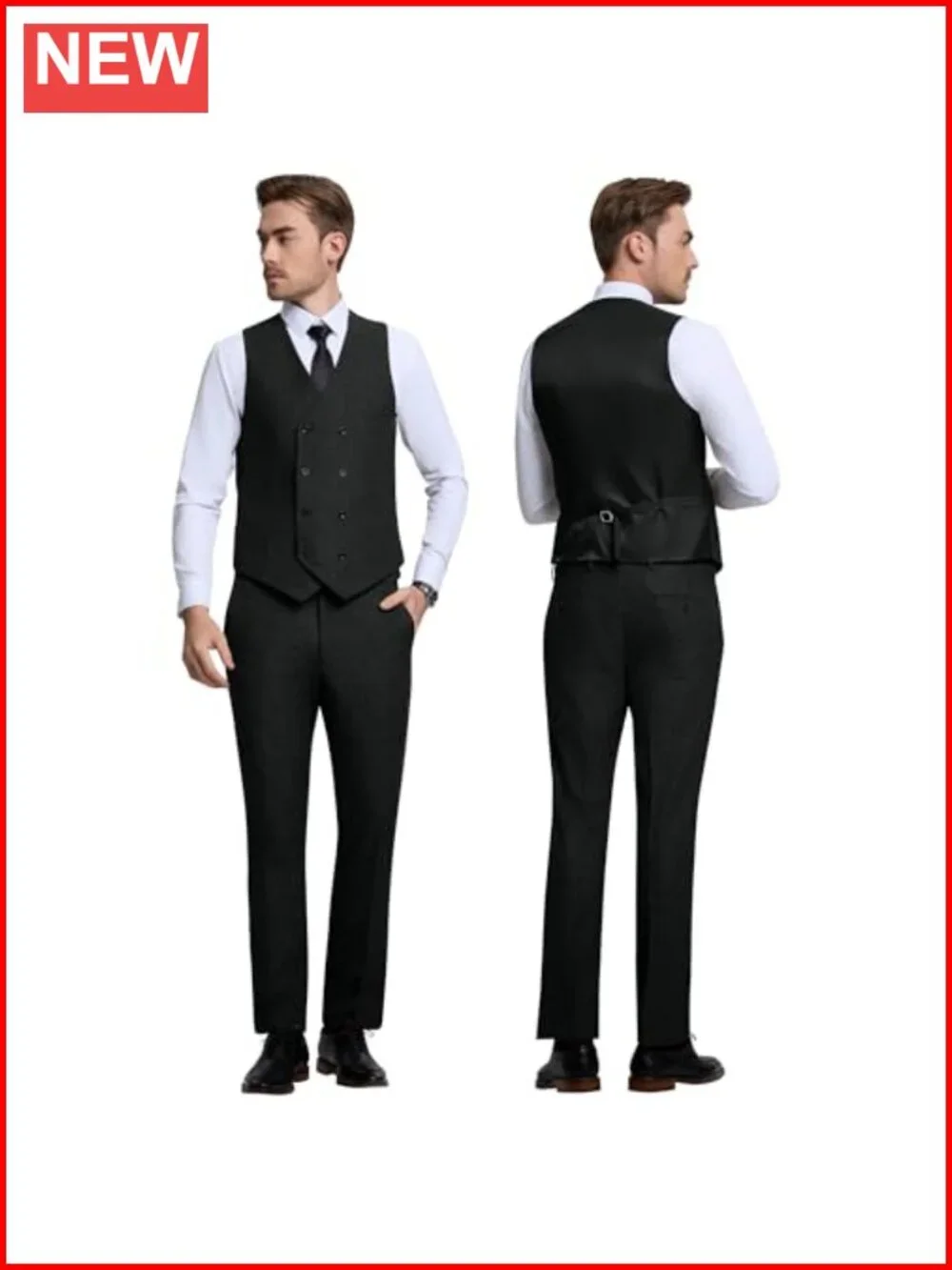 Men's 3 Piece Herringbone Tweed Suit Set Double Breasted Jacket Vest Pants